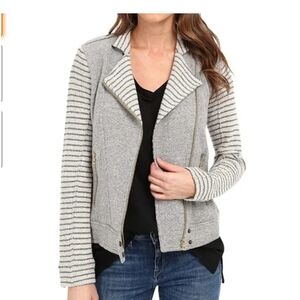 Lucky Brand Gray Striped Sleeve Moto Jacket